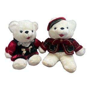 Dan Dee 1998 & 1999 Snowflake Teddy Bear Boy & Girl Set Christmas Holiday 13"